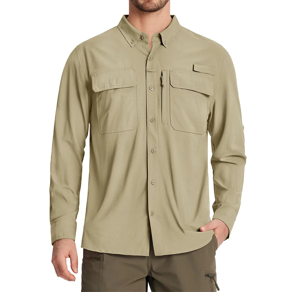 Camisa masculina de manga comprida de secagem rápida MIAMI TAC – proteção solar UPF 50+, malha respirável & Desempenho ao ar livre