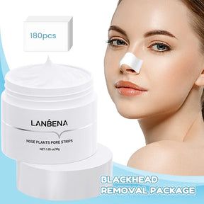 LANBENA Blackhead Remover Peel Off Mask Aloe Vera Extract Oil Control Nose Mask with 180pcs Cleanses for Deep Clean Hydrating