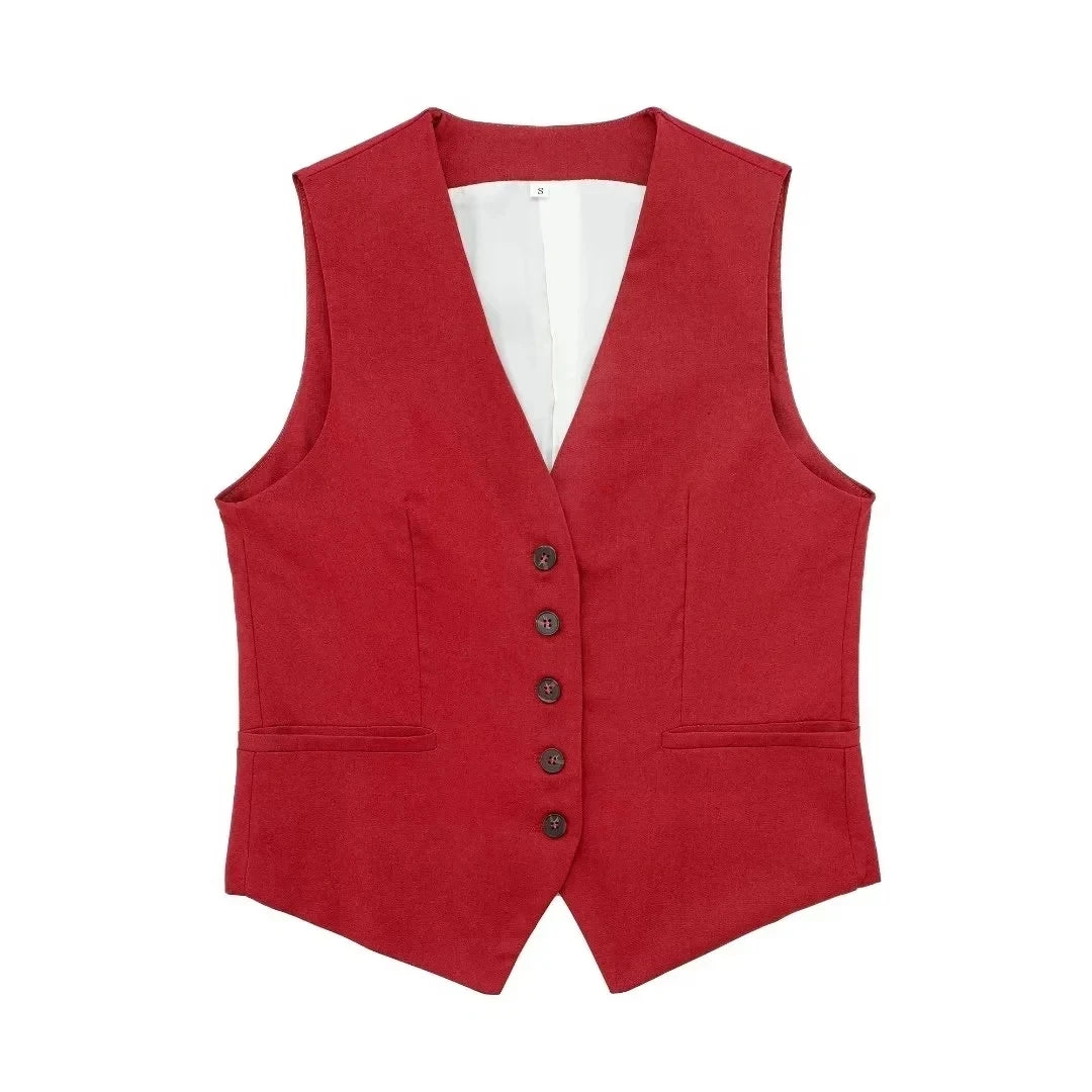 Women’s Linen Vest Shorts Set – V Neck Chic Summer Casual  Office Outfit