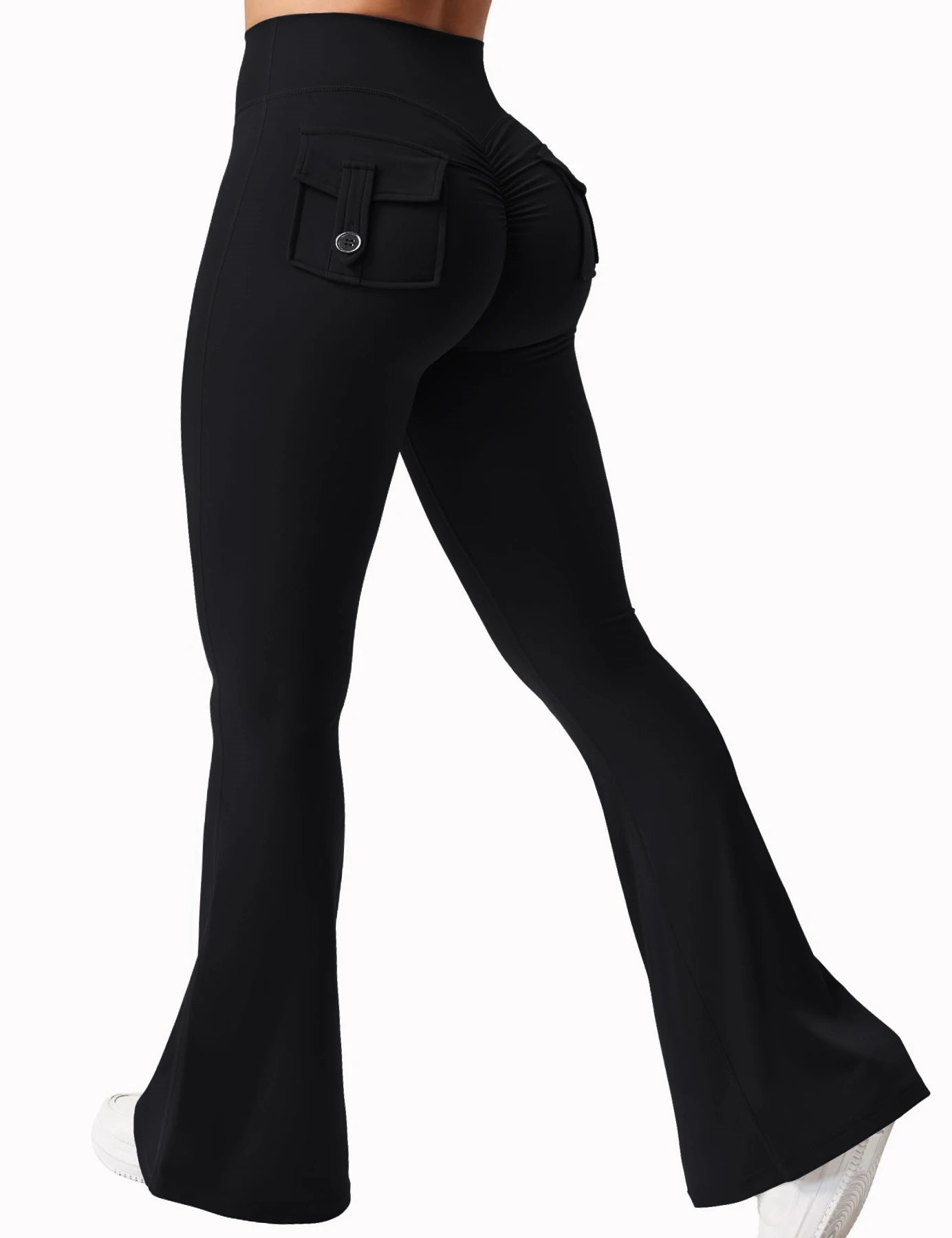 Højtaljede yogaleggings med brede ben – 4-vejs stretch med sidelommer