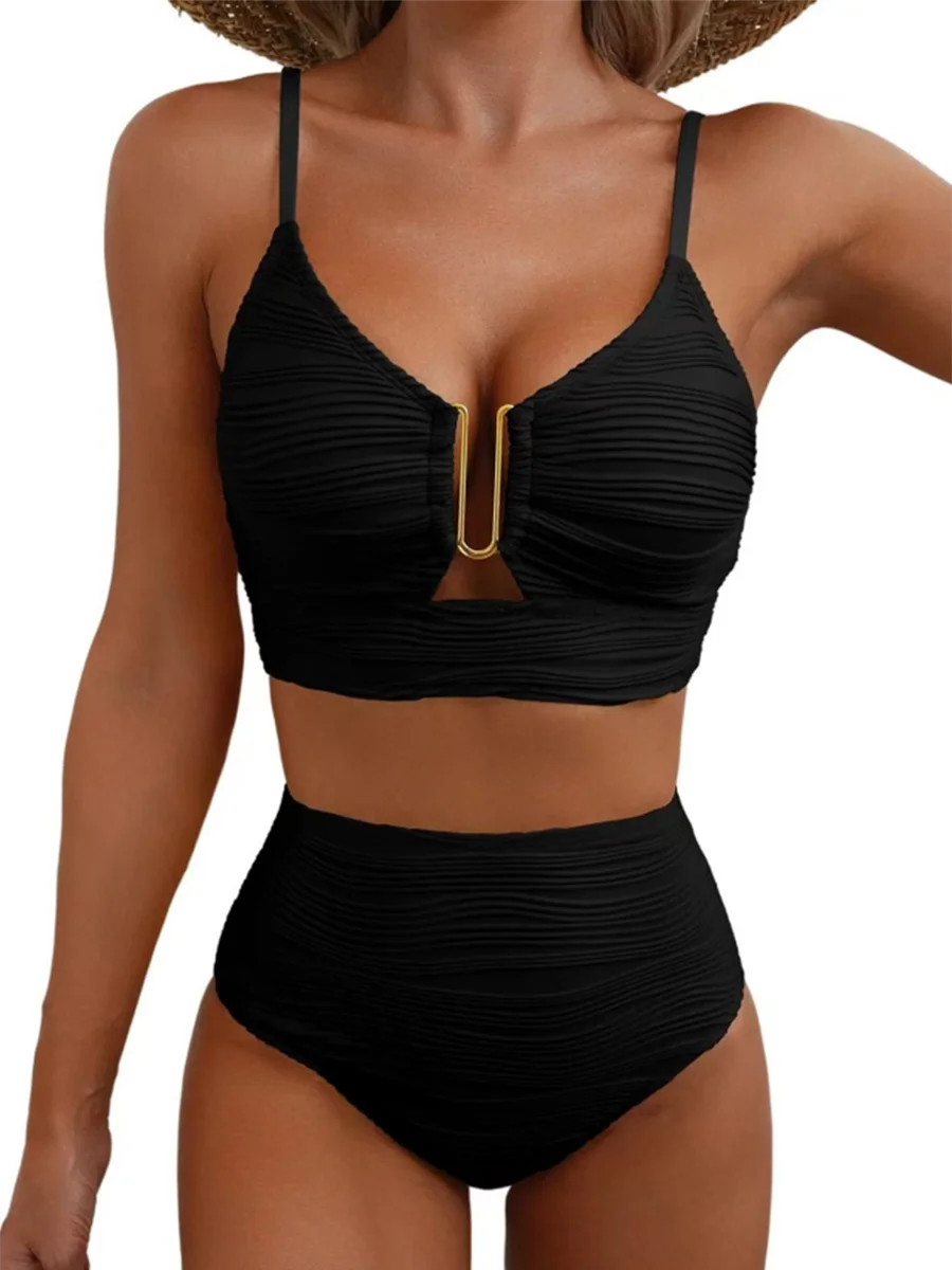 Bikinis a U Wire Women High Waist Swimwear Solid Swimsuit Female Beachwear Summer Weeing Swimming Swim Suet XXL XXL