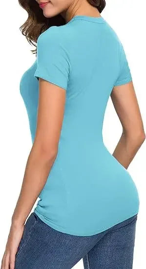 Camiseta básica feminina Slim Fit – Mangas curtas & Pescoço redondo