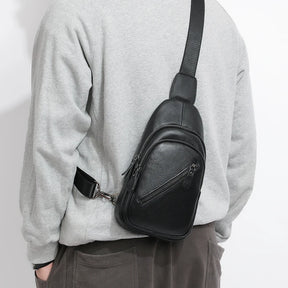 Bolso de hombro: bolso de hombro de cuerpo de cuero 100% genuino para hombres - informal y elegante