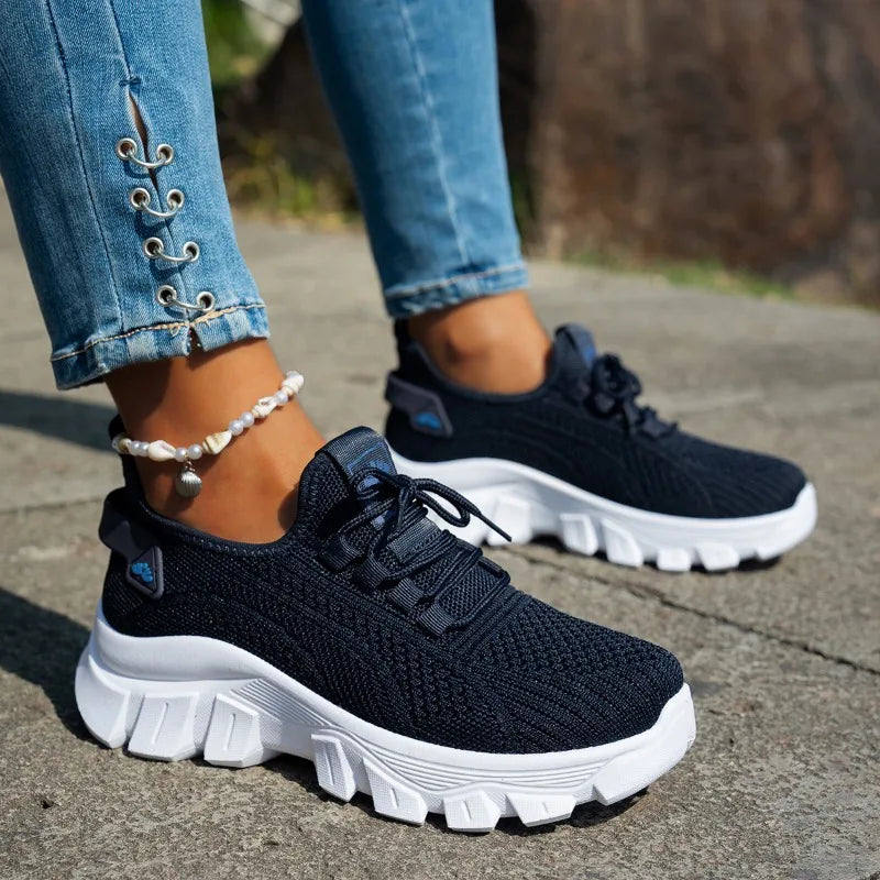Forårsstrikkede sko til kvinder Lette åndbare morsko Plus Size Komfort Skridsikker afslappet flad sål Slip-On