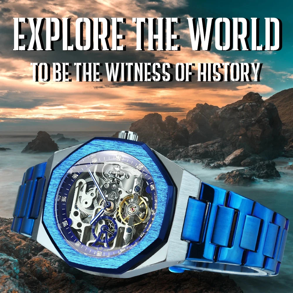 MIAMI DESIGN-Reloj Automático plateado para hombre, esfera de diamante 3D, Tourbillon Irregular, relojes de pulsera mecánicos con esqueleto, reloj con manecillas luminosas