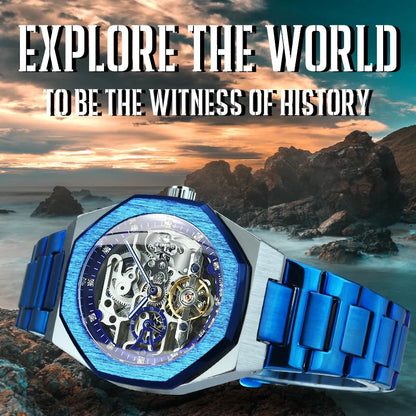 MIAMI DESIGN-Reloj Automático plateado para hombre, esfera de diamante 3D, Tourbillon Irregular, relojes de pulsera mecánicos con esqueleto, reloj con manecillas luminosas