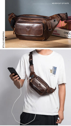 100% Genuine Leather Chest Bag unisex High-Capacity With Durable USB Charging Crossbody Bag - Free Shipping to Europe