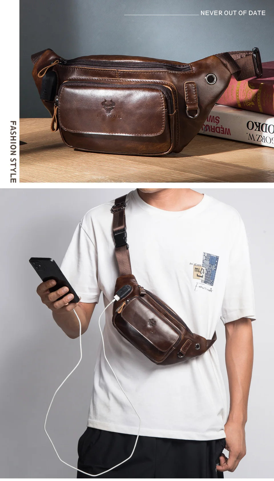 100% Genuine Leather Chest Bag unisex High-Capacity With Durable USB Charging Crossbody Bag - Free Shipping to Europe