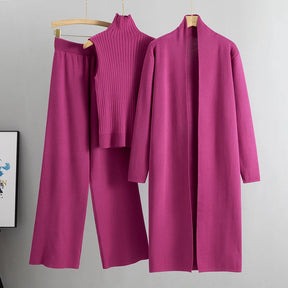 Spring & Autumn 3-Piece Women's Knitwear Set – Vintage-Inspired Lounge Outfit with Cardigan, Top & Pants