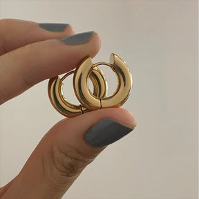 Women's Stainless Steel Hoop Earrings – Smooth, Chunky Round Huggie Jewelry - 20mm