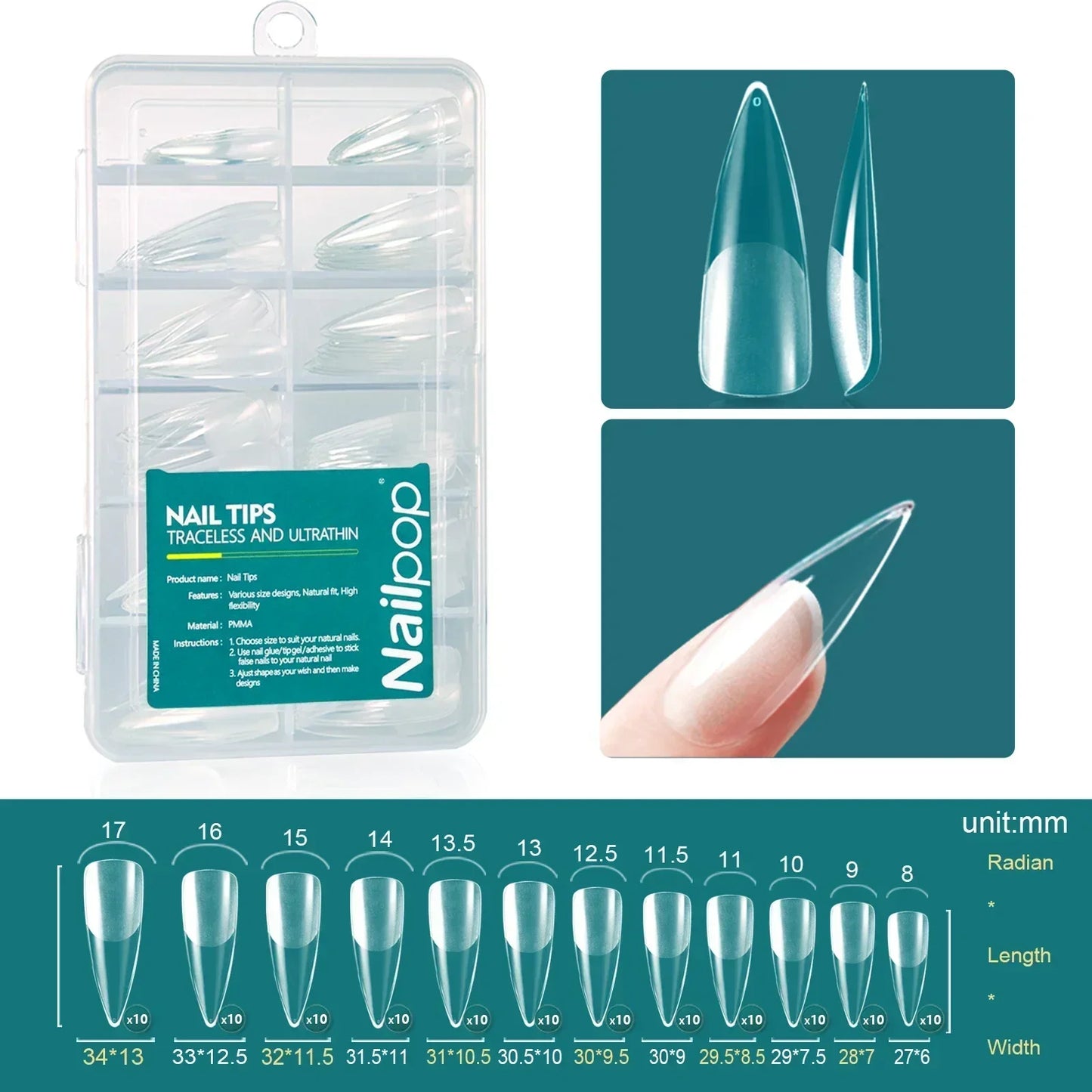 Pontas Nailpop Gel X – 120 unidades de gel macio, extensões fáceis de unhas