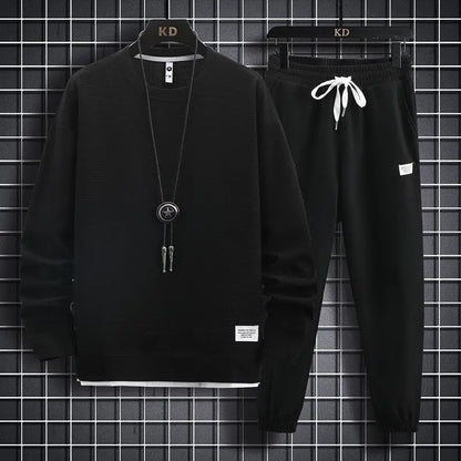 Conjunto Waffle Lounge Masculino – Moletom Casual de 2 Peças & Calças