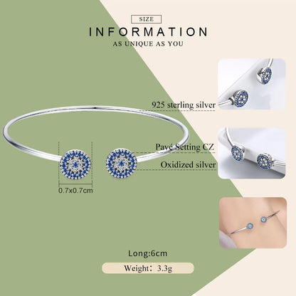 Armbånd - 100% 925 Sterling Sølv Blå Zircon Lucky Eyes Armbånd til Damer Åben manchet Armring Klassiske Luksus smykker