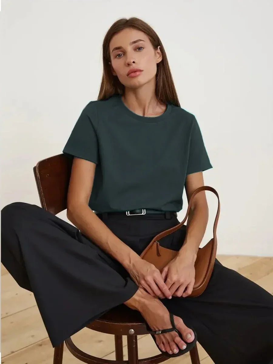 Dames T-shirt 100% katoen Basis Modieuze tops Overhemden 230g/㎡