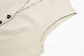 Women’s Linen Vest Shorts Set – V Neck Chic Summer Casual  Office Outfit