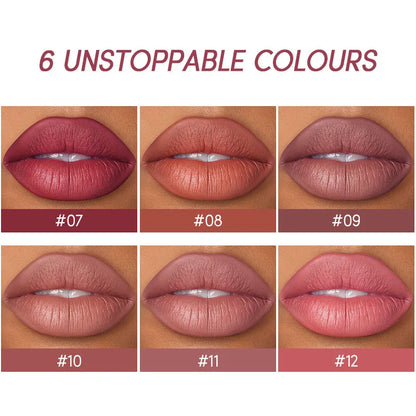Batom Matte 2 em 1&lConjunto de Lápis Labial IP Liner com 12 Cores, Alta Pigmentação, À Prova D'Água e de Longa Duração - Maquiagem para os Lábios