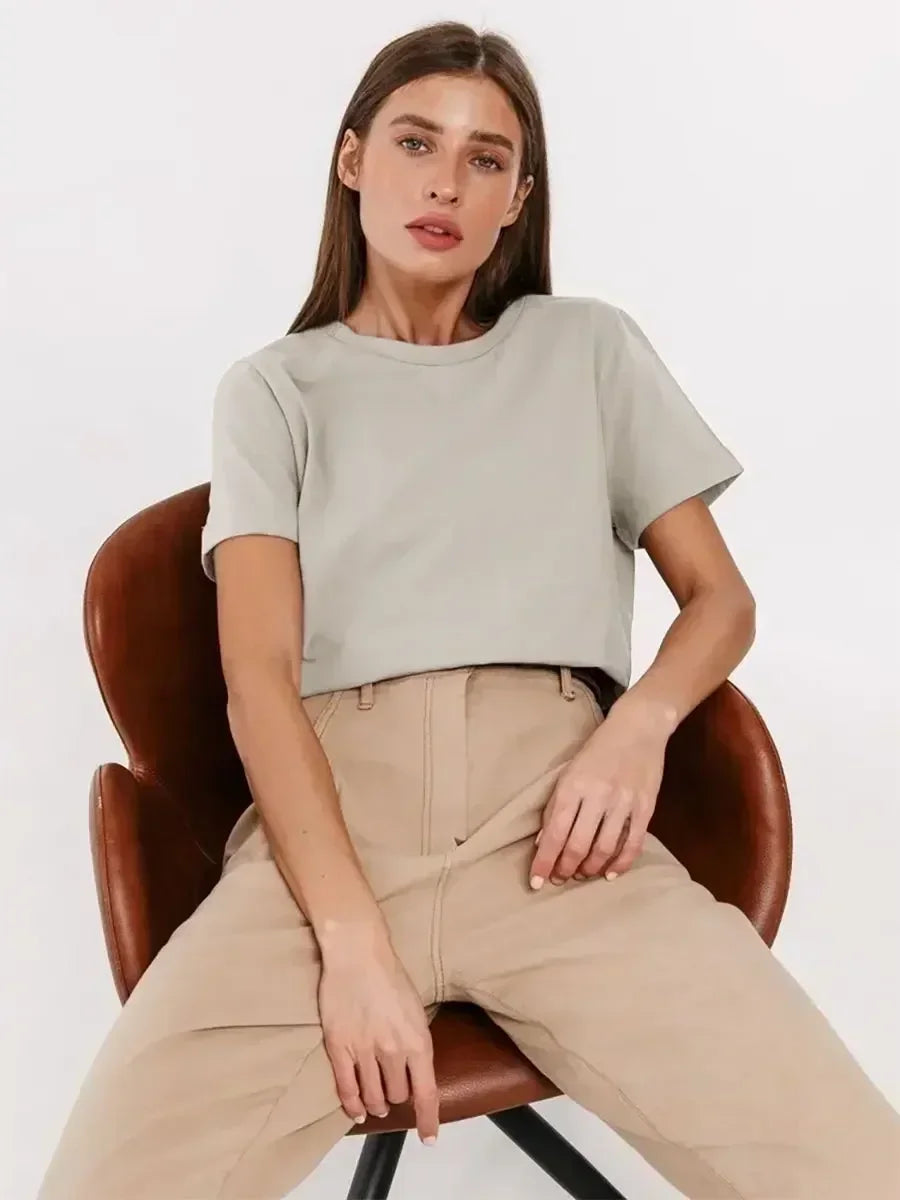 Frauen T-Shirt 100% Baumwollboden grundlegend modische Tops-Shirts 230g/㎡