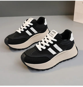 Lente/zomer damesplatform sneakers - Casual patchwork leer gevulkaniseerde schoenen
