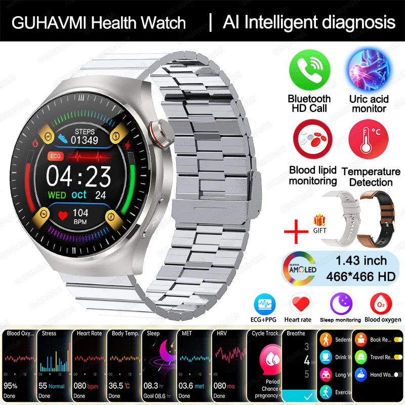 Ny omvårdnadsgrad Smart Watch Blodsyre Blod Lipid Urinsyra EKG+PPG Kroppstemperatur Bluetooth Ring Hälsa Smartwatch