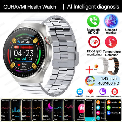Ny omvårdnadsgrad Smart Watch Blodsyre Blod Lipid Urinsyra EKG+PPG Kroppstemperatur Bluetooth Ring Hälsa Smartwatch