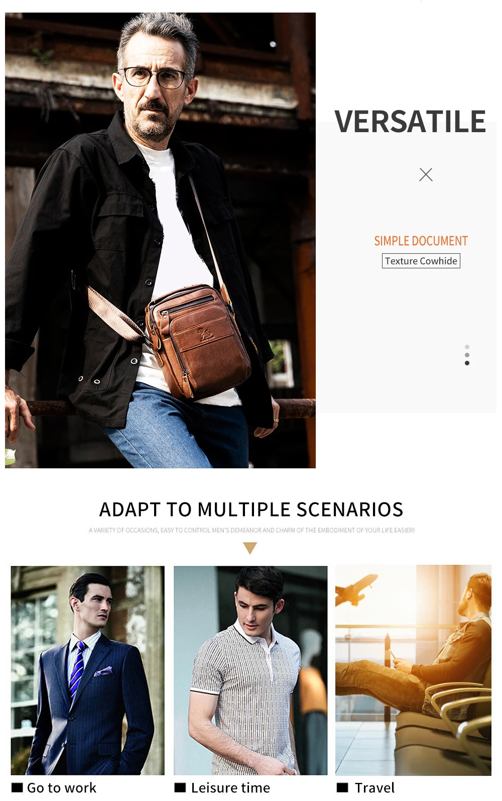 Sac bandoulière rétro en cuir pour homme – Cuir de vachette de qualité supérieure, style intemporel & Fonctionnalités quotidiennes