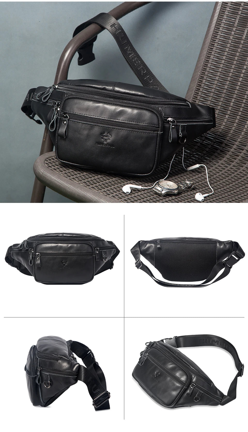 Midjeväska i äkta läder Casual Crossbody