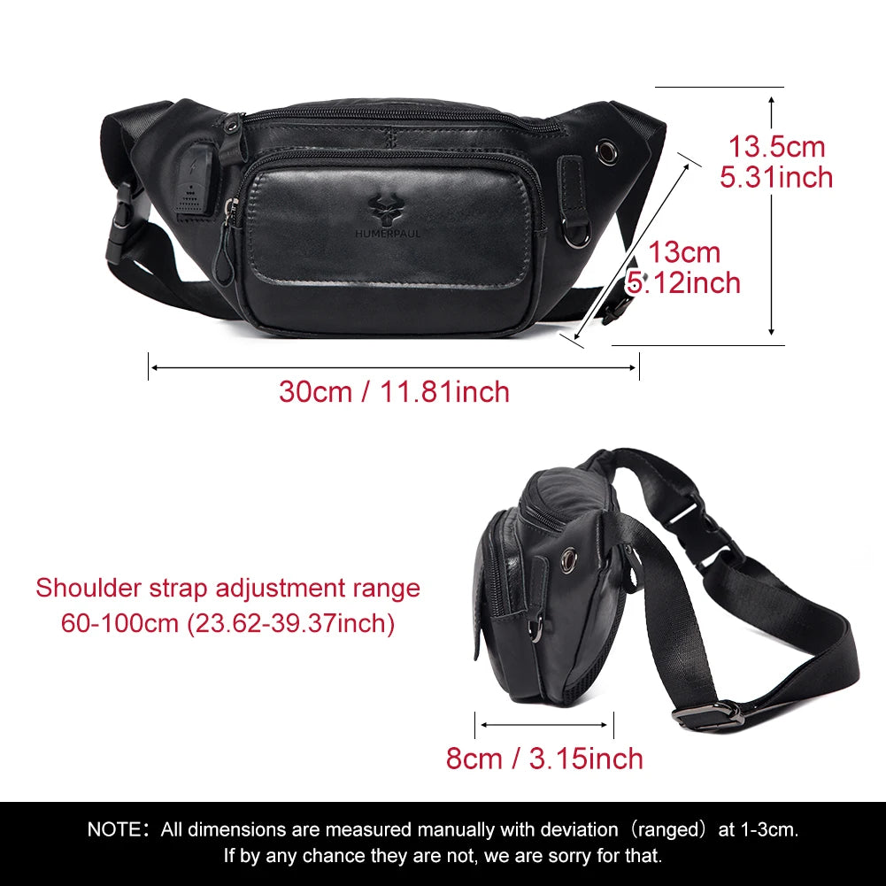 100% Genuine Leather Chest Bag unisex High-Capacity With Durable USB Charging Crossbody Bag - Free Shipping to Europe