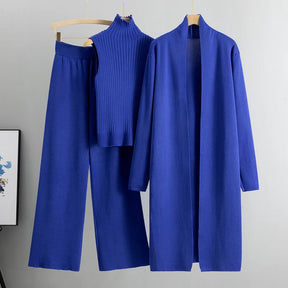 Spring & Autumn 3-Piece Women's Knitwear Set – Vintage-Inspired Lounge Outfit with Cardigan, Top & Pants