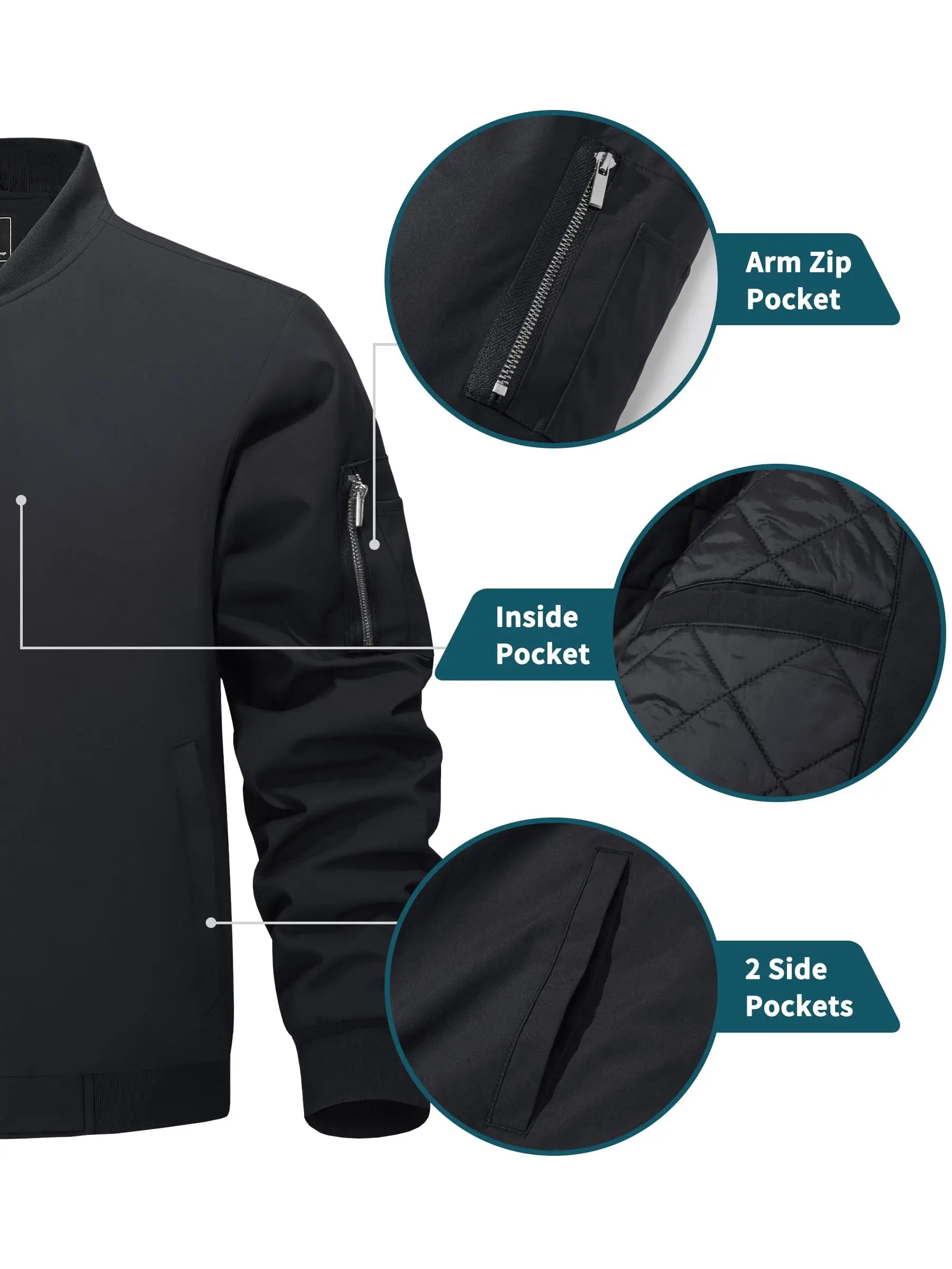 MIAMI TAC - Full Zip Quilted Bomber Jackets Mens Winter Padded Casual Jacket Outdoor Water Resistant Antifouling Coat Outwear Tops