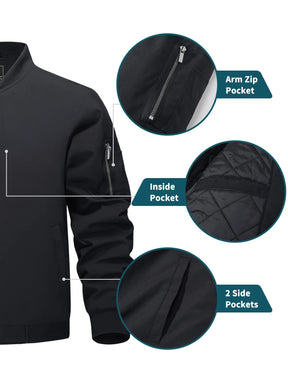 MIAMI TAC - Full Zip Quilted Bomber Jackets Mens Winter Padded Casual Jacket Outdoor Water Resistant Antifouling Coat Outwear Tops