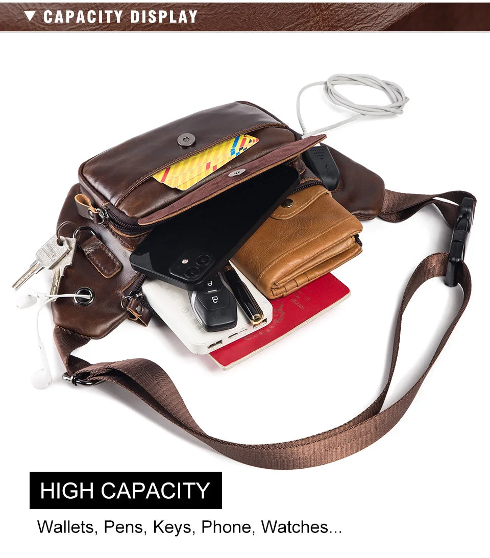 100% Genuine Leather Chest Bag unisex High-Capacity With Durable USB Charging Crossbody Bag - Free Shipping to Europe