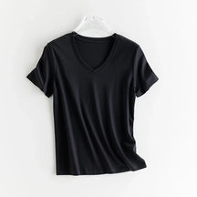 T-shirt en soie et en coton mercerisé - Expérience de douceur soyeuse et de style sophistiqué - disponible en V et cou rond