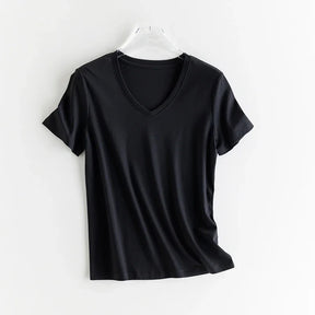 T-shirt en soie et en coton mercerisé - Expérience de douceur soyeuse et de style sophistiqué - disponible en V et cou rond