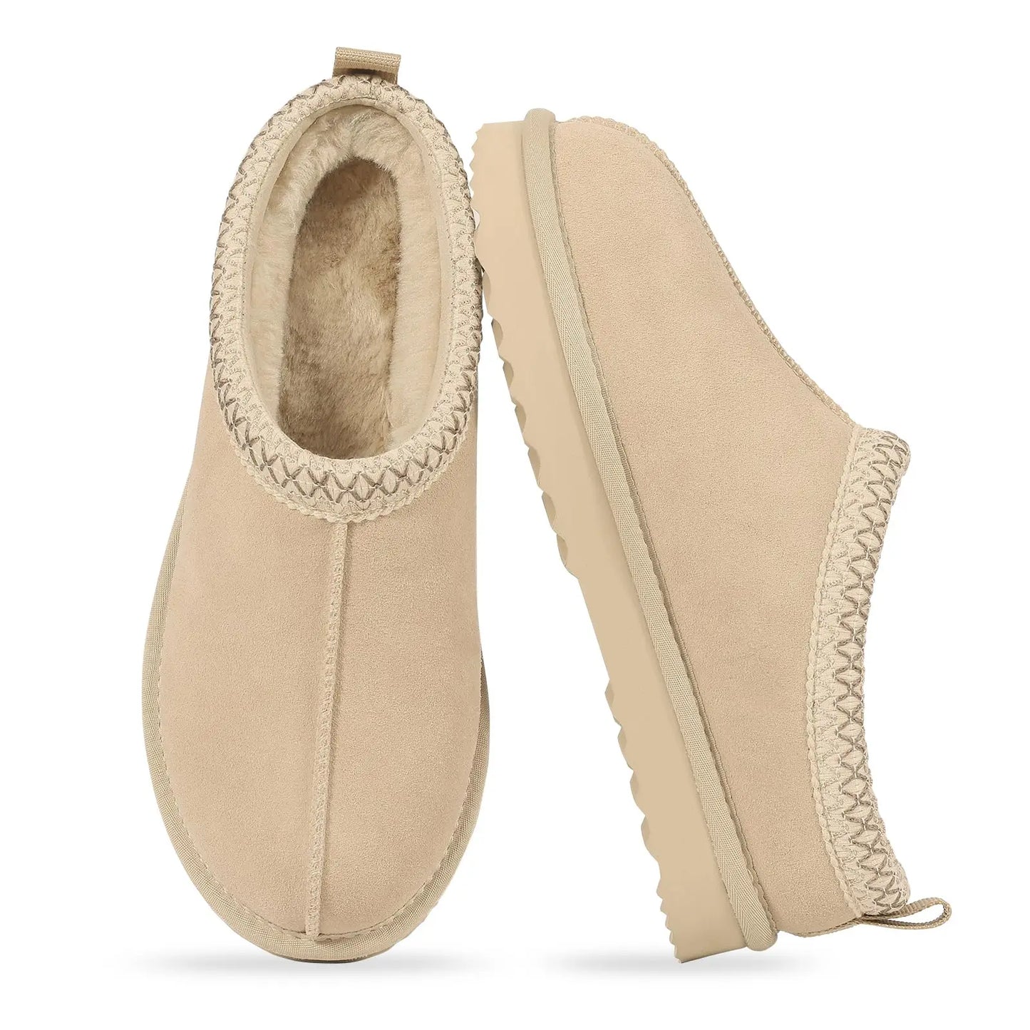 Chinelos de inverno unissex em camurça genuína felpuda – quente, macio & Conforto resistente à água