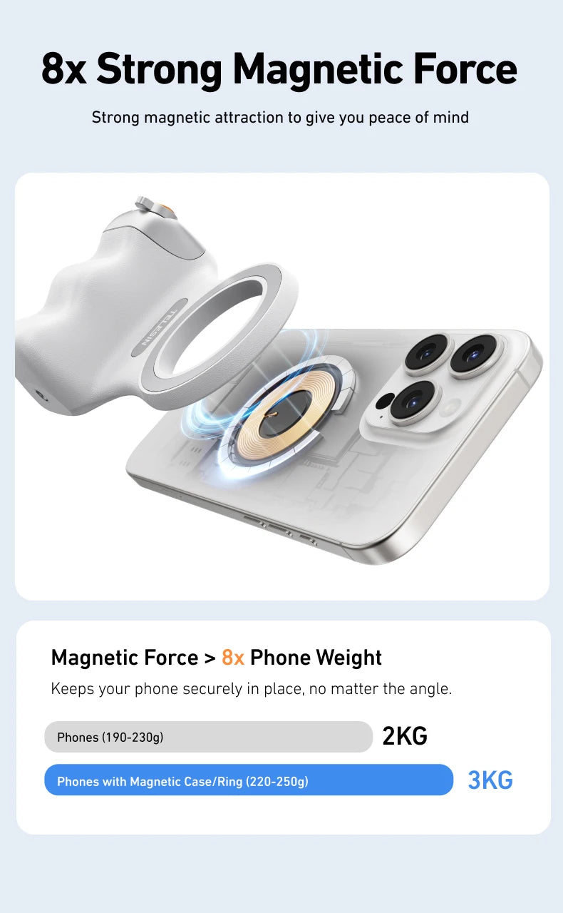 TELESIN ™ Phone Camera Shoot Hand Grip - Magnétique Portez avec télécommande pour iPhone et Android