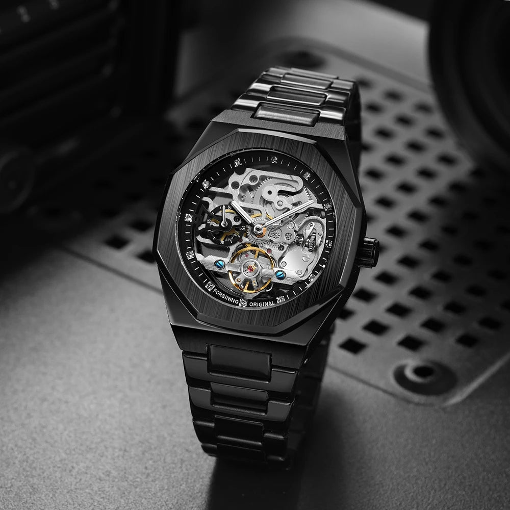 MIAMI DESIGN-Reloj Automático plateado para hombre, esfera de diamante 3D, Tourbillon Irregular, relojes de pulsera mecánicos con esqueleto, reloj con manecillas luminosas