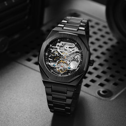 MIAMI DESIGN-Reloj Automático plateado para hombre, esfera de diamante 3D, Tourbillon Irregular, relojes de pulsera mecánicos con esqueleto, reloj con manecillas luminosas
