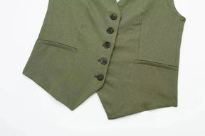 Women’s Linen Vest Shorts Set – V Neck Chic Summer Casual  Office Outfit