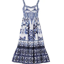 Vestido de spaghetti de espagueti de estampado rojo y blanco con cuello en V para mujeres Vestido maxi de verano