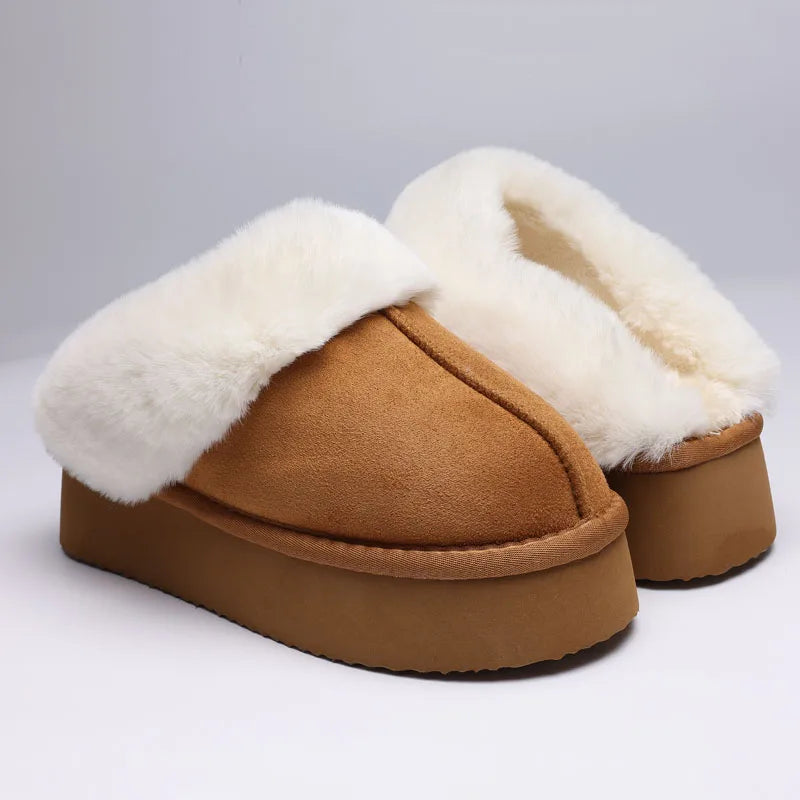 Slippers de plate-forme Funke Fluffy chaude - en daim doux, semelle Antisiskid et mousse à mémoire