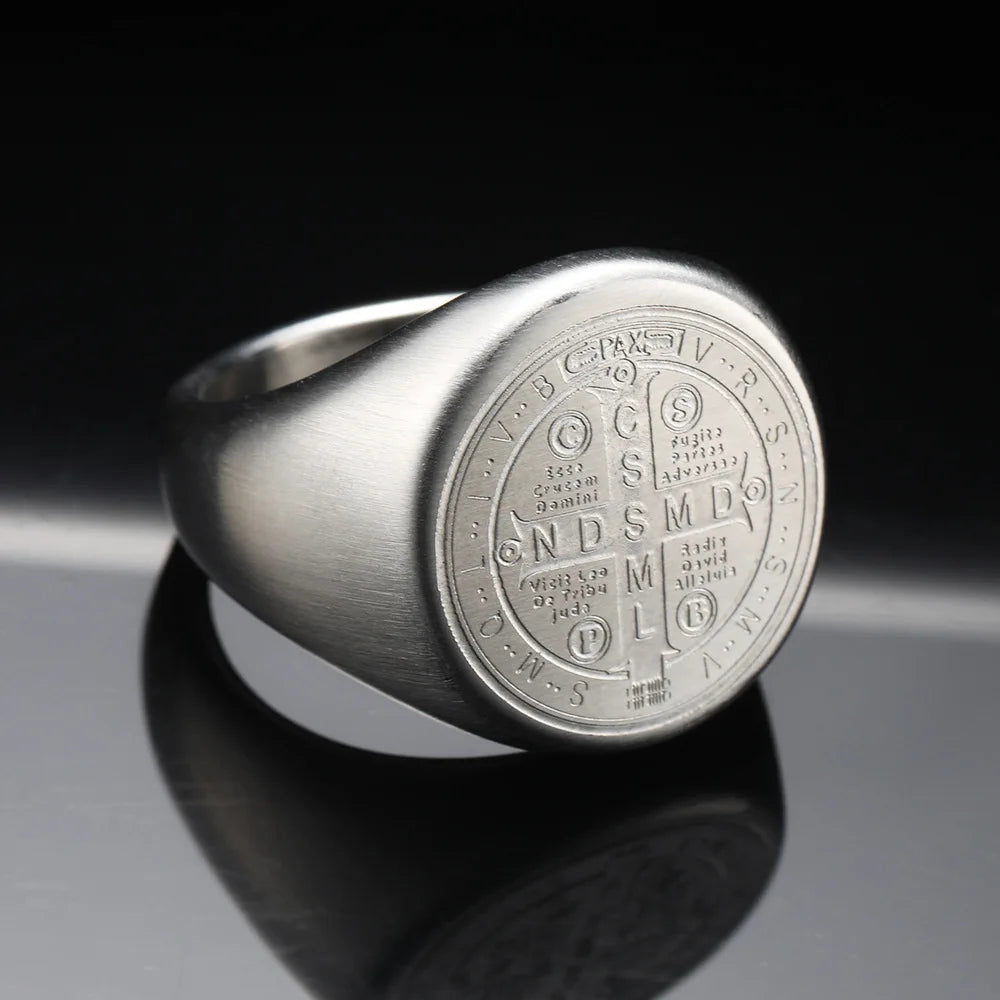 St. Benedict Cross Titanium Steel Ring – Christian Religious Jewelry Unisex