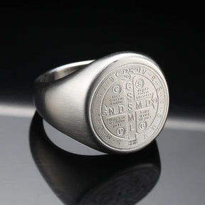 St. Benedict Cross Titanium Steel Ring – Christian Religious Jewelry Unisex