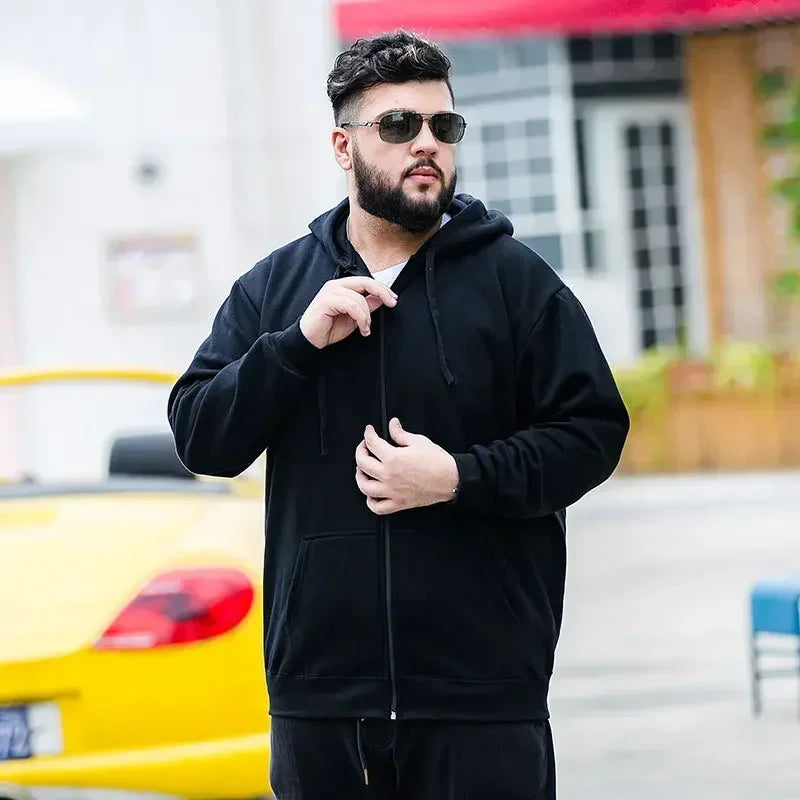 M–12XL - Felpa con cappuccio da uomo di grandi dimensioni - Zip, foderata in pile, cotone, vestibilità casual