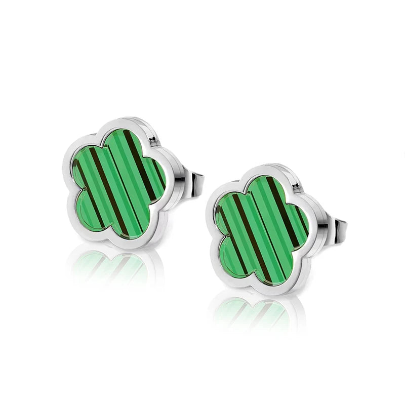 Luxe élégant vert blanc coquille fleur - trèfle à quatre feuilles boucles d'oreilles collier bracelets étanche en acier inoxydable ensembles de bijoux pour les femmes