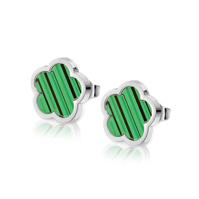 Fleur de coque blanche verte élégante de luxe - Boucles de trèfle à quatre feuilles Boucles Bracelets en acier inoxydable étanche en acier inoxydable pour femmes