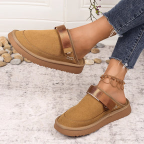 Women's Suede Gold Clog Platform Back Strap Clogs – Large Size, Casual Autumn Design