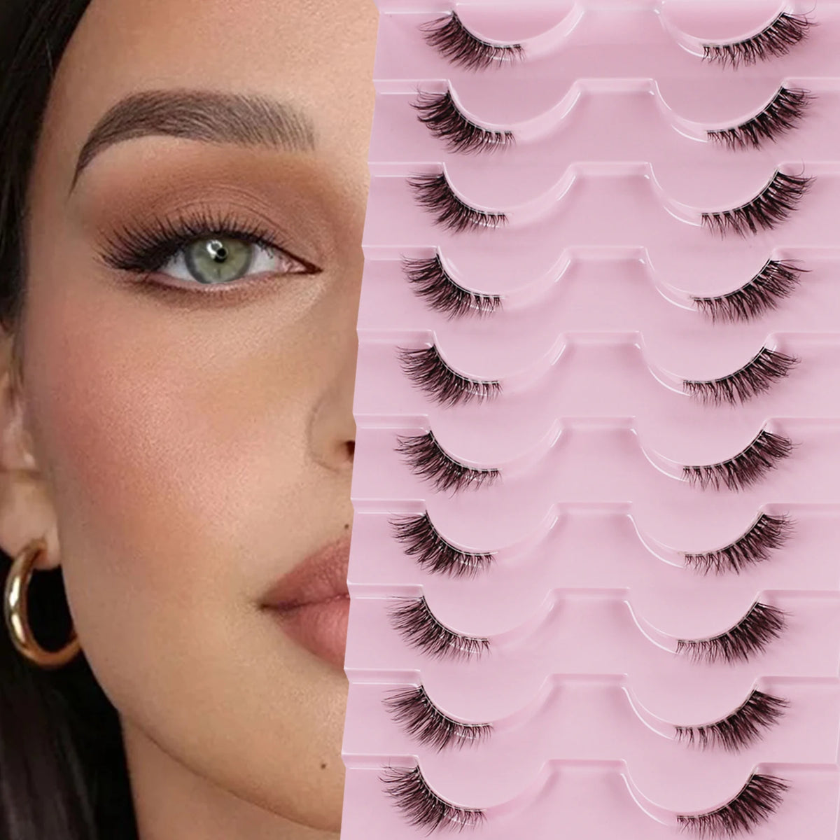 Half Eyelashes – 10 Pairs Natural Wispy Cat Eye Lashes, 10mm Thick & Lightweight Short False Lashes