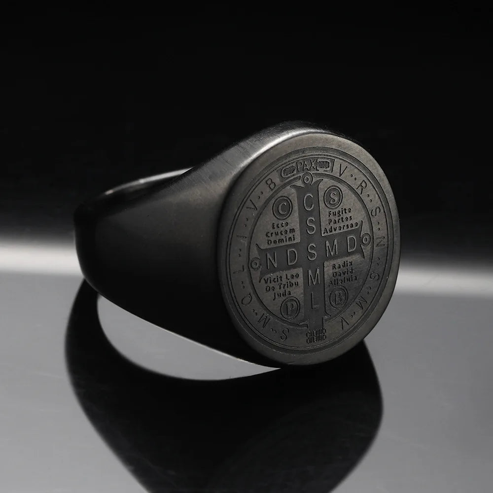 St. Benedict Cross Titanium Steel Ring – Christian Religious Jewelry Unisex
