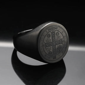 St. Benedict Cross Titanium Steel Ring – Christian Religious Jewelry Unisex