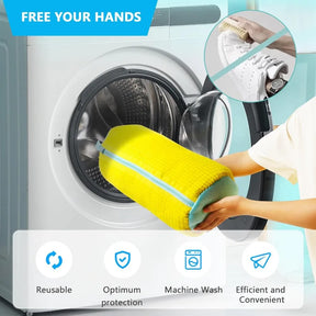 Shoe Washing Machine Bag for All Shoe Types-Yellow with Blue Zipper,Ideal for Sneakers and Casual Shoes,Laundry Wash Bag